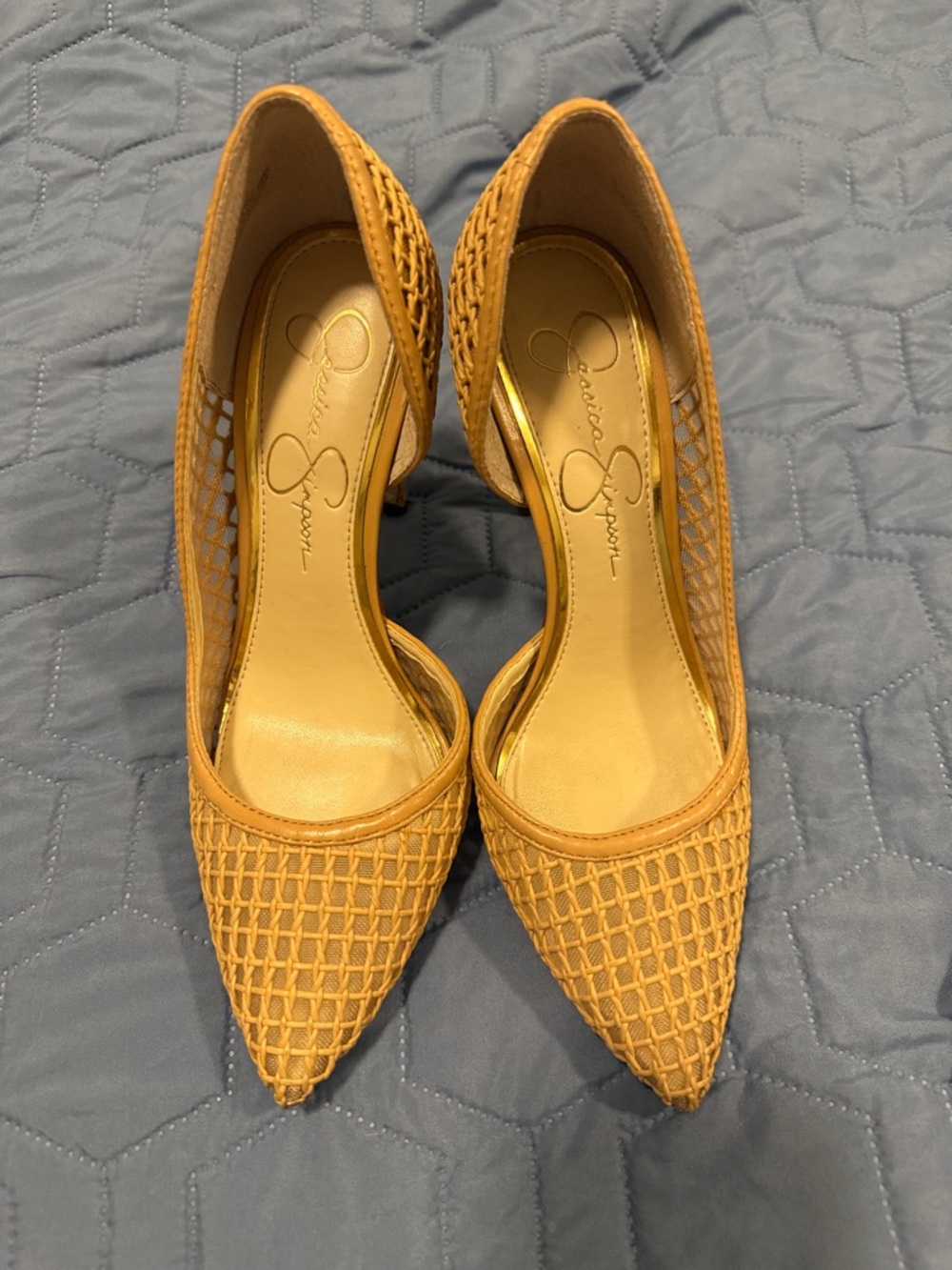 Jessica Simpson Woven Pointed-Toe Pumps in Tan
